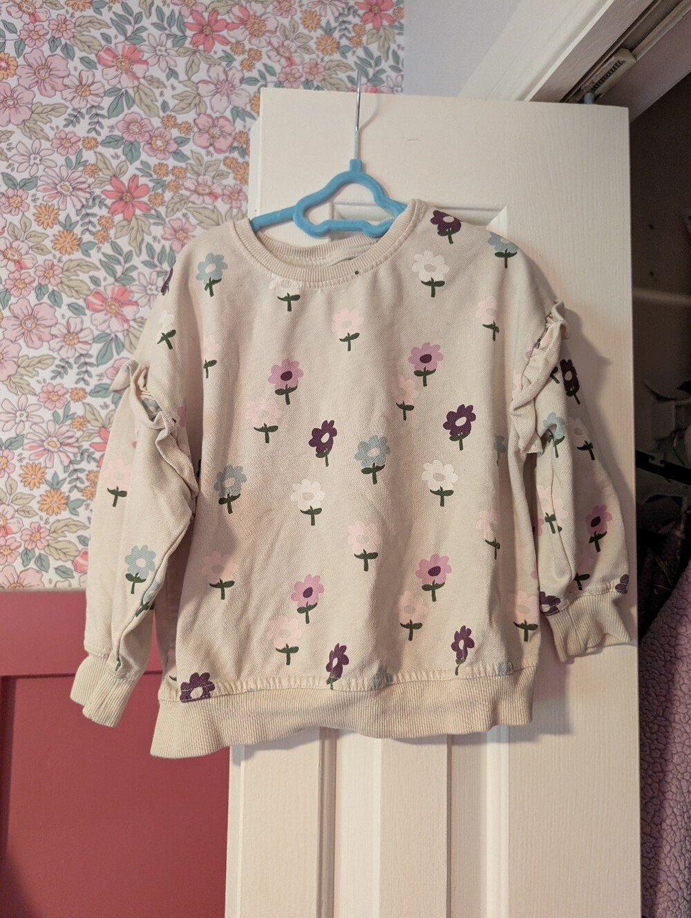 Girls Floral Ruffle-Sleeve Sweatshit